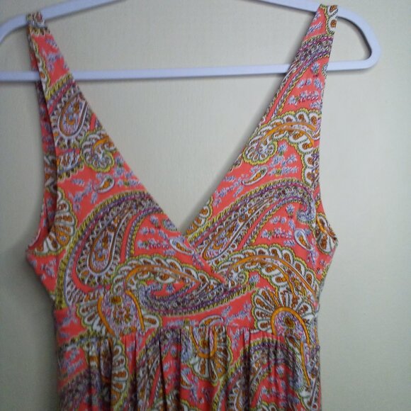 Old Navy Dress Women XS Sleeveless Sundress V-neck Stretch Pattern Pink Yellow - Picture 12 of 14